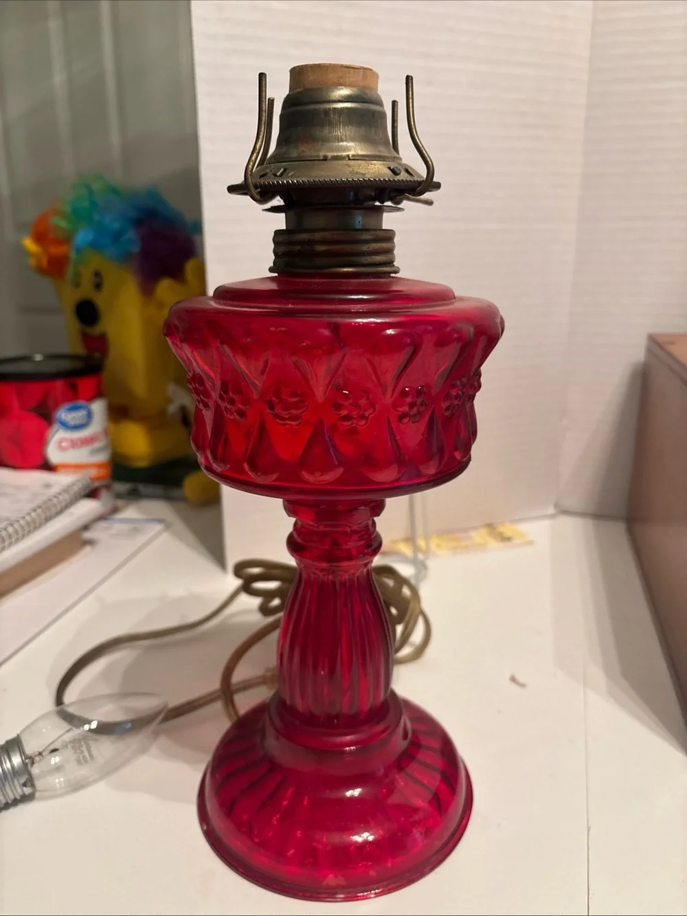 Vintage Ruby Red Glass Table Lamp - electric Elegant Ruby Accent